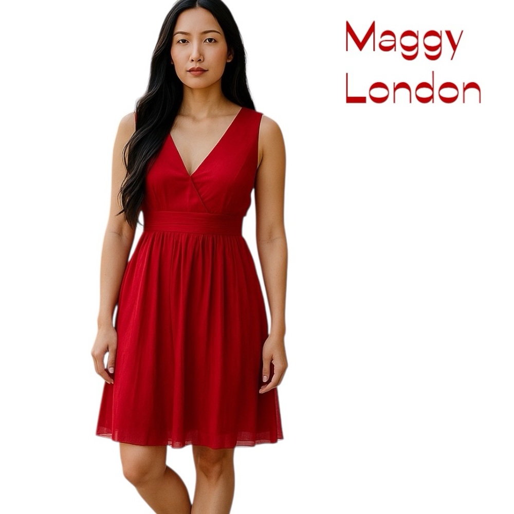 Maggy London Red 100% Silk Party Dress  NWOT Size 8
